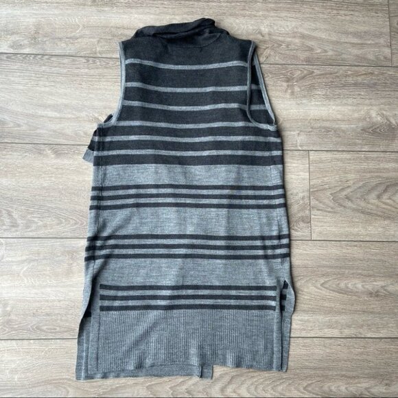 Max Studio Striped Extra Fine Merino Wool Sleeveless Cardigan - Picture 7 of 14
